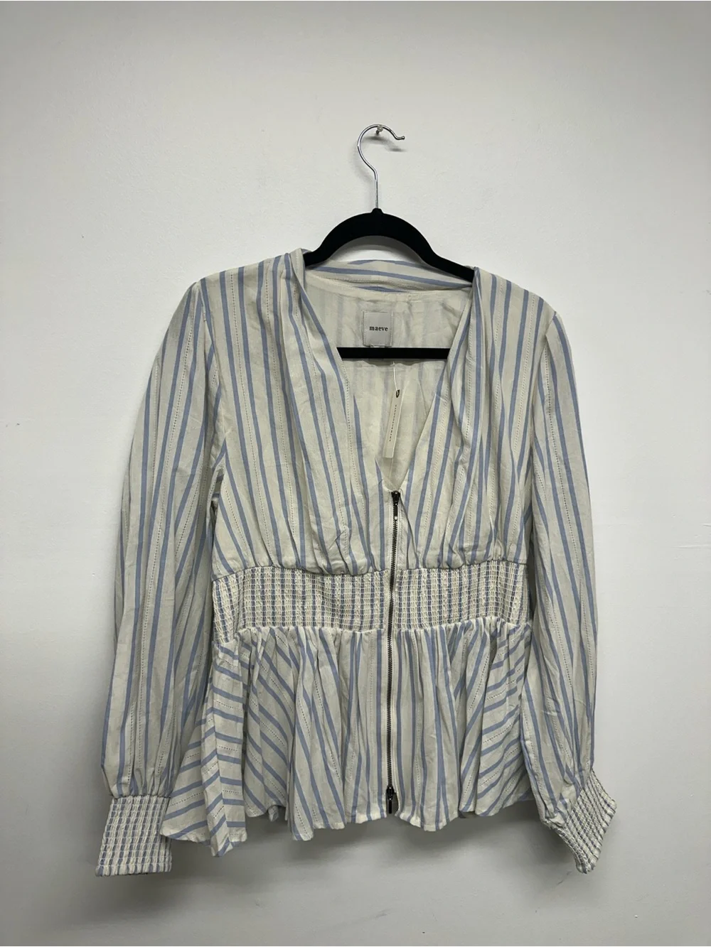 Anthropologie Tommie Long-Sleeve Smocked Front-Zip Blouse